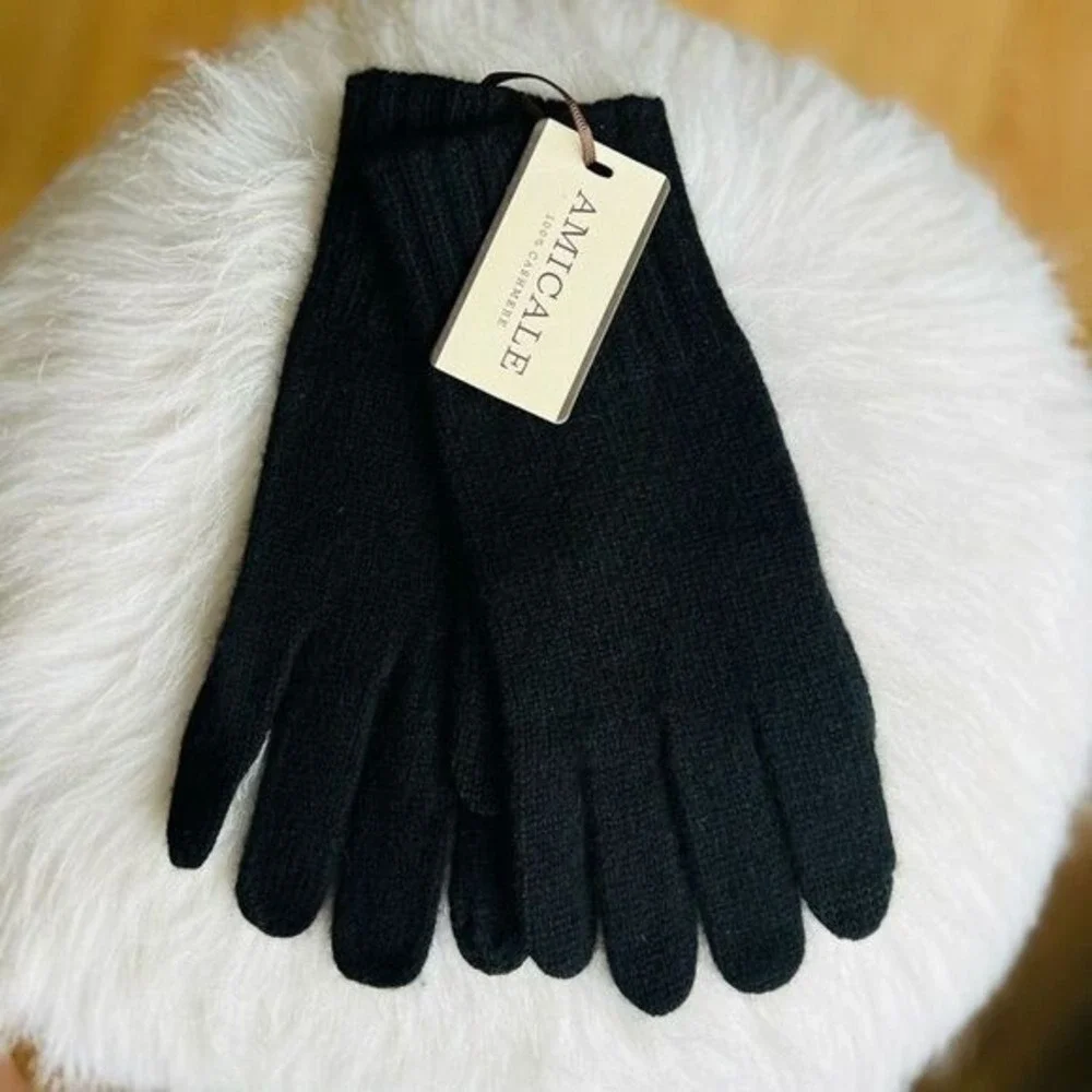 AMICALE Cashmere Touch Screen Tech Knit Gloves, Luxurious,‎ 100%, Black, NWT